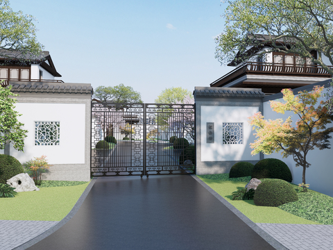 New Chinese Courtyard Door Villa Gate Wall