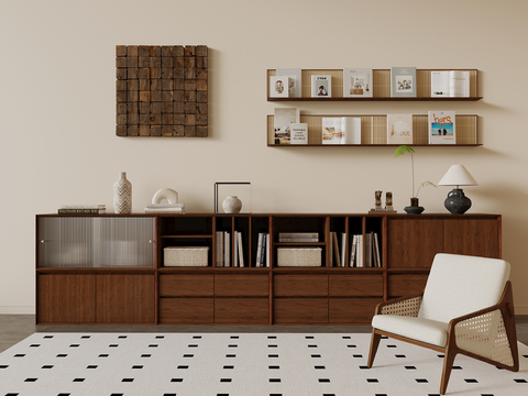 Middle Antique Low Bookcase Floor Cabinet