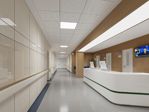 modern hospital nurse station walkway