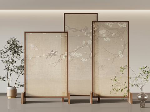 Neo-Chinese Style Screen Partition Silk Cloth