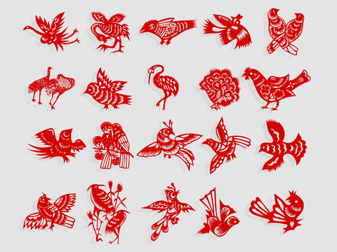 Chinese paper-cut poultry crane bird silhouette