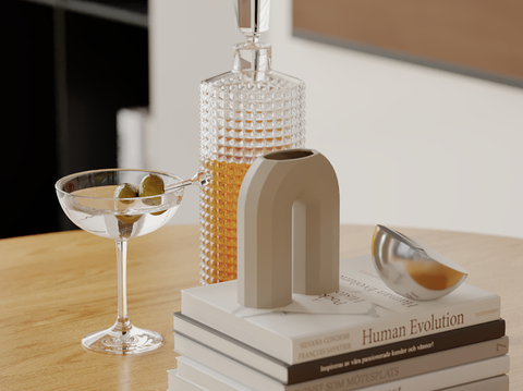 Modern Ornaments Wine Glass Drink Books