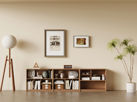 Middle Antique Low Bookcase Floor Cabinet