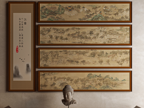 Neo-Chinese Style combination Qingming Shanghe picture calligraphy and painting