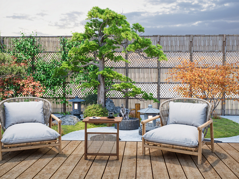 Neo-Chinese Style Lounge Chair courtyard sketch