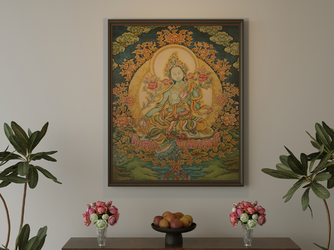 Tibetan-style Thangka Green Mother Hanging Paintings