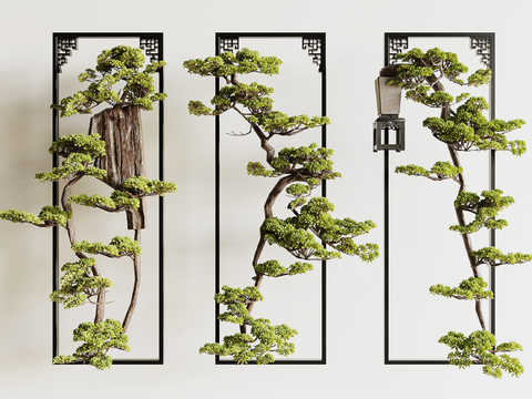 Neo-Chinese Style Green Plant Wall Decoration