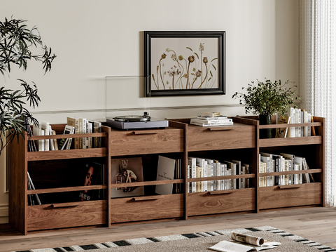 Middle Antique Low Bookcase Floor Cabinet