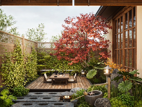 Japanese Zen Courtyard View