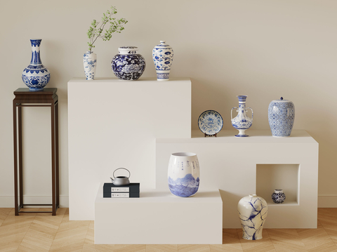 New Chinese-style Blue and White Porcelain Vase Floral Ornaments