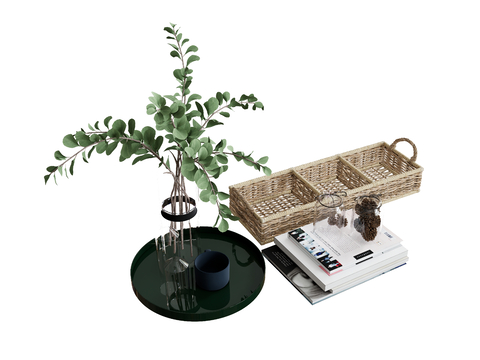 Books Books Bamboo Basket Vase Candlestick Green Plant