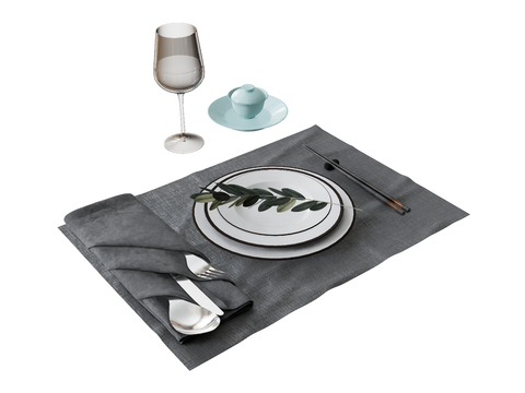 Tableware Plate Wine Glass Knife and Fork