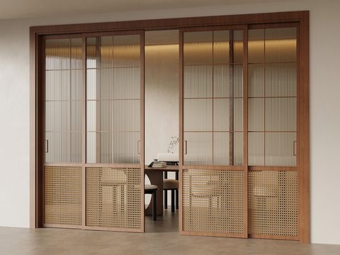 Middle-style sliding door rattan sliding door