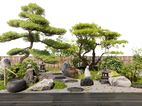 Zen landscape courtyard sketch water bowl cobblestone floor