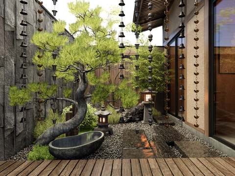 Japanese-style courtyard patio garden rainwater chain running water bowl