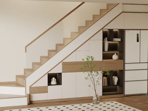 Cream Style Staircase Cabinet Refrigerator Cabinet