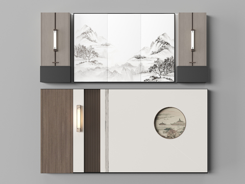 New Chinese-style wood veneer Wall box background wall