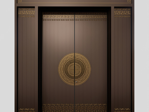 Neo-Chinese Style Double Door Entry Door Aluminum Art Door