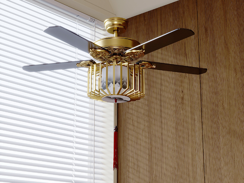 Neo-Chinese Style All Copper Fan Light Hanging Fan Light