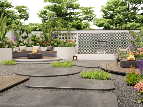 Modern villa courtyard garden flowing water Landscape Wall