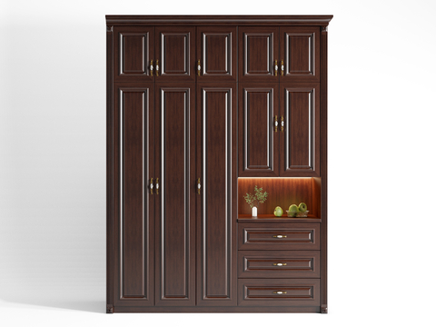 American Style Solid Wood Wardrobe Wardrobe