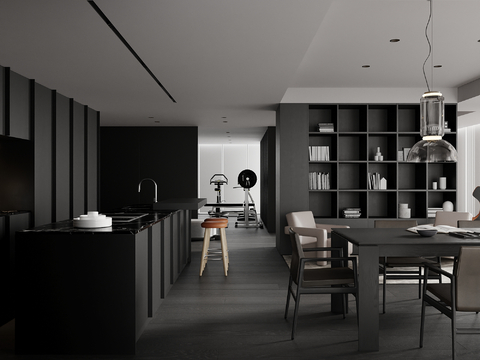 Dark Style Flat Living&Dining Room