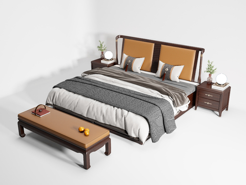 New Chinese solid wood double bed