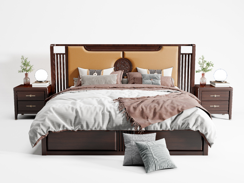 New Chinese solid wood double bed