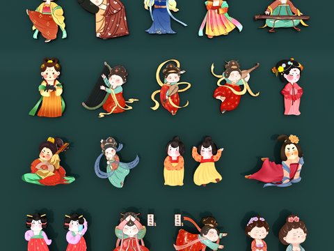 Q Edition Tang Dynasty Ladies Talented Dancers Ancient Hanfu Wall Decoration