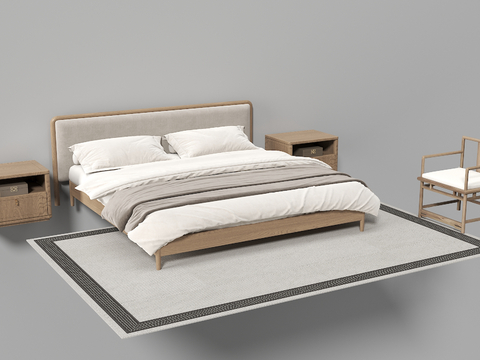 New Chinese Double Bed Fabric Bed Solid Wood Bed