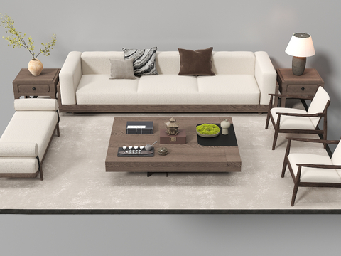 Neo-Chinese Style Solid Wood Sofa Sectional Sofa