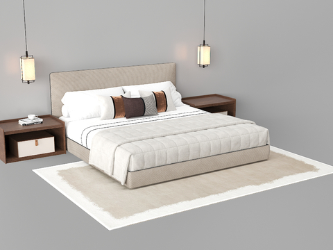 New Chinese Double Bed Fabric Bed Solid Wood Bed