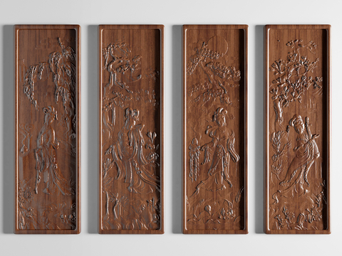 Neo-Chinese Style Four Beautiful Women Relief Painting Solid Wood Relief Hanging Painting