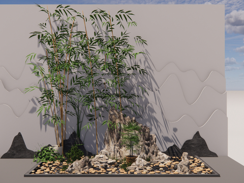 New Chinese-style rockery sketch