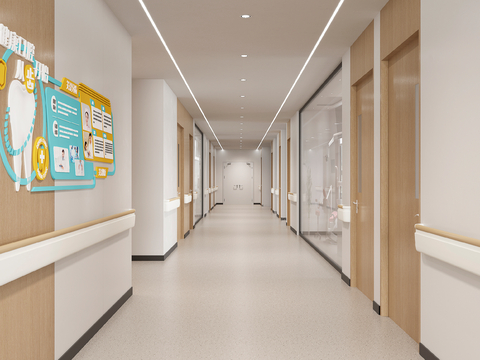 Modern hospital aisle corridor