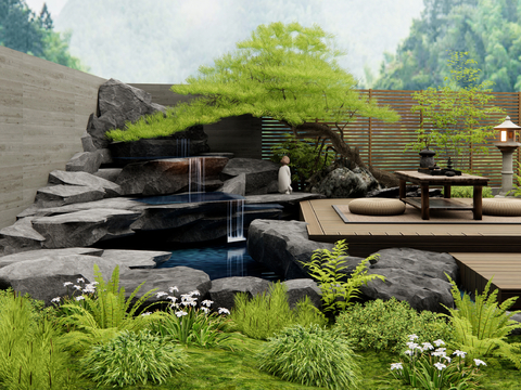 New Chinese-style rockery waterscape waterfall landscape