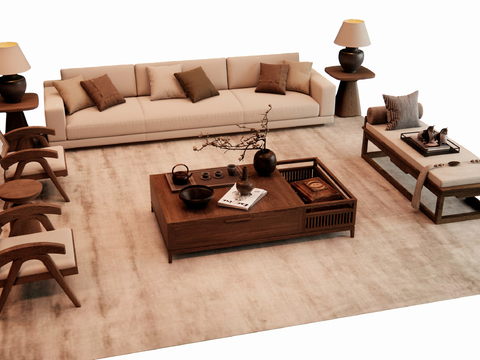 Neo-Chinese Style Sectional Sofa