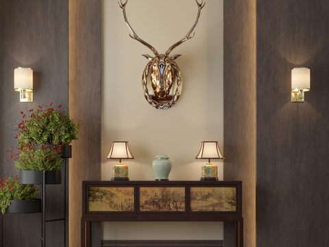 Neo-Chinese Style Entrance Cabinet Deer Head Pendant