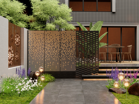 modern courtyard Landscape Wall entrance view wall