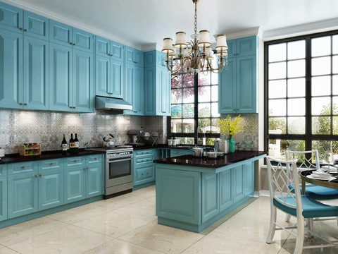 European-style kitchen cabinet with island table