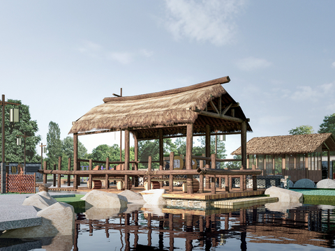 Modern Thatched Pavilion Village Pavilion Village Landscape Pavilion