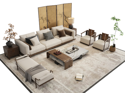 Neo-Chinese Style Sectional Sofa