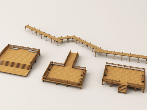 Chinese-style wooden plank road water side plank road trestle bridge