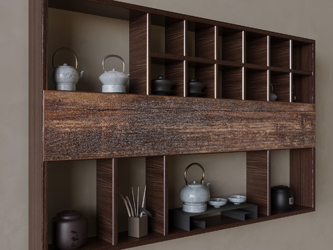 Neo-Chinese Style Wall Hanging Tea Set Storage Rack