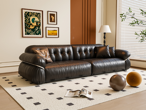 French Multiplayer Sofa Leather Sofa