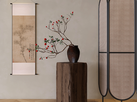 Chinese-style rattan screen partition folding screen