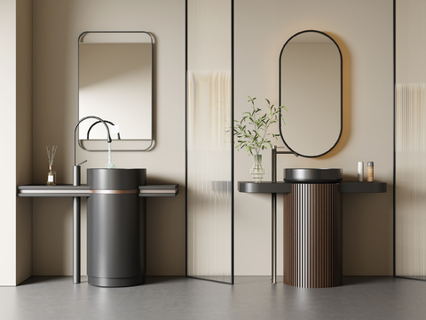 Wash-basin, wash basin, column basin, mirror