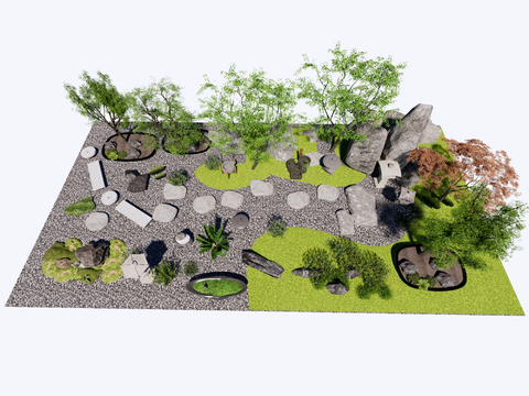 Landscape sketch cobblestone floor plant landscaping