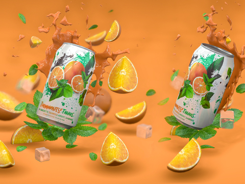 Orange juice soda drink cans