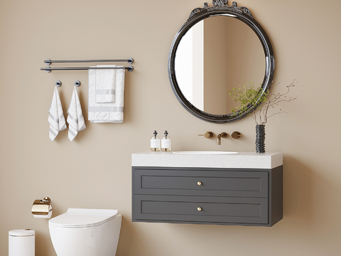 French washbasin toilet bathroom mirror